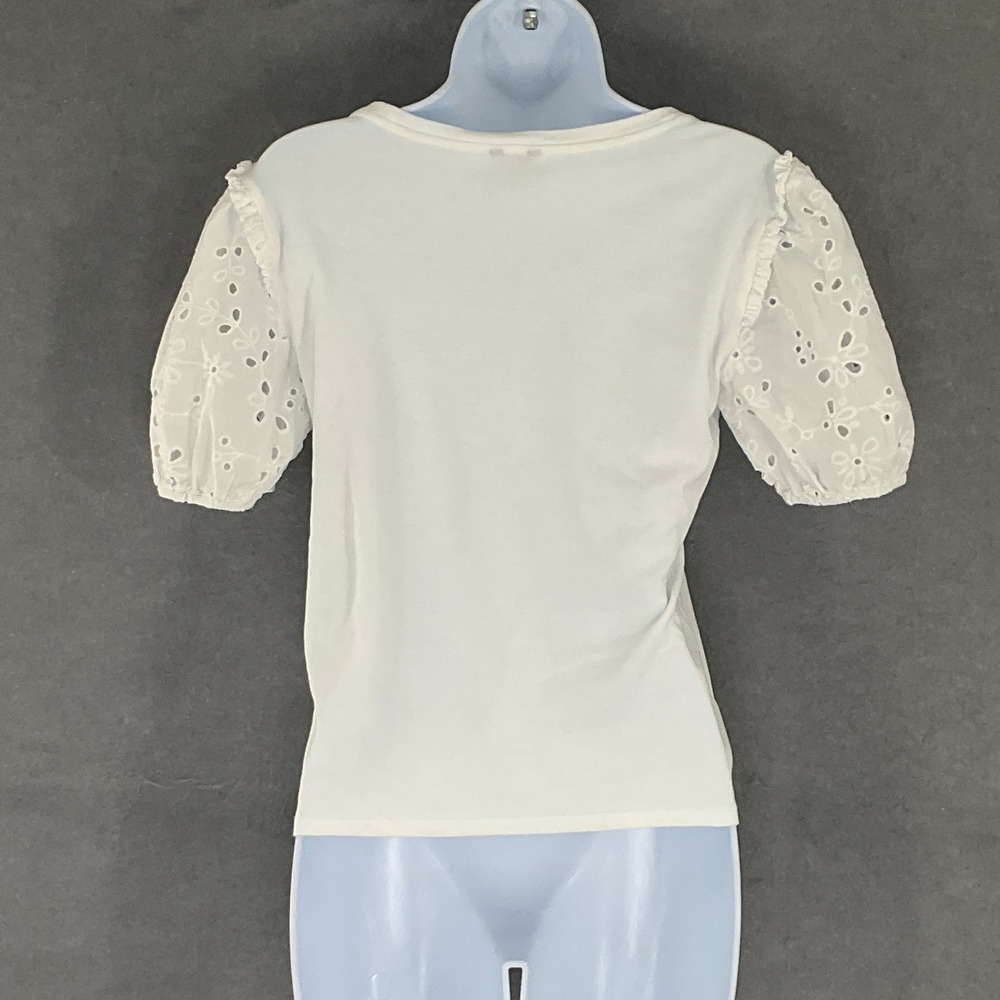 Ann Taylor White Eyelet Sleeve T-Shirt Top Womens Sz S Puff Sleeve Career Boho - Picture 2 of 7